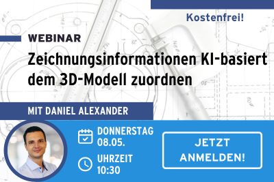 Anmeldung zum Webinar: Zeichnungsinformationen KI-basiert dem 3D-Modell zuordnen